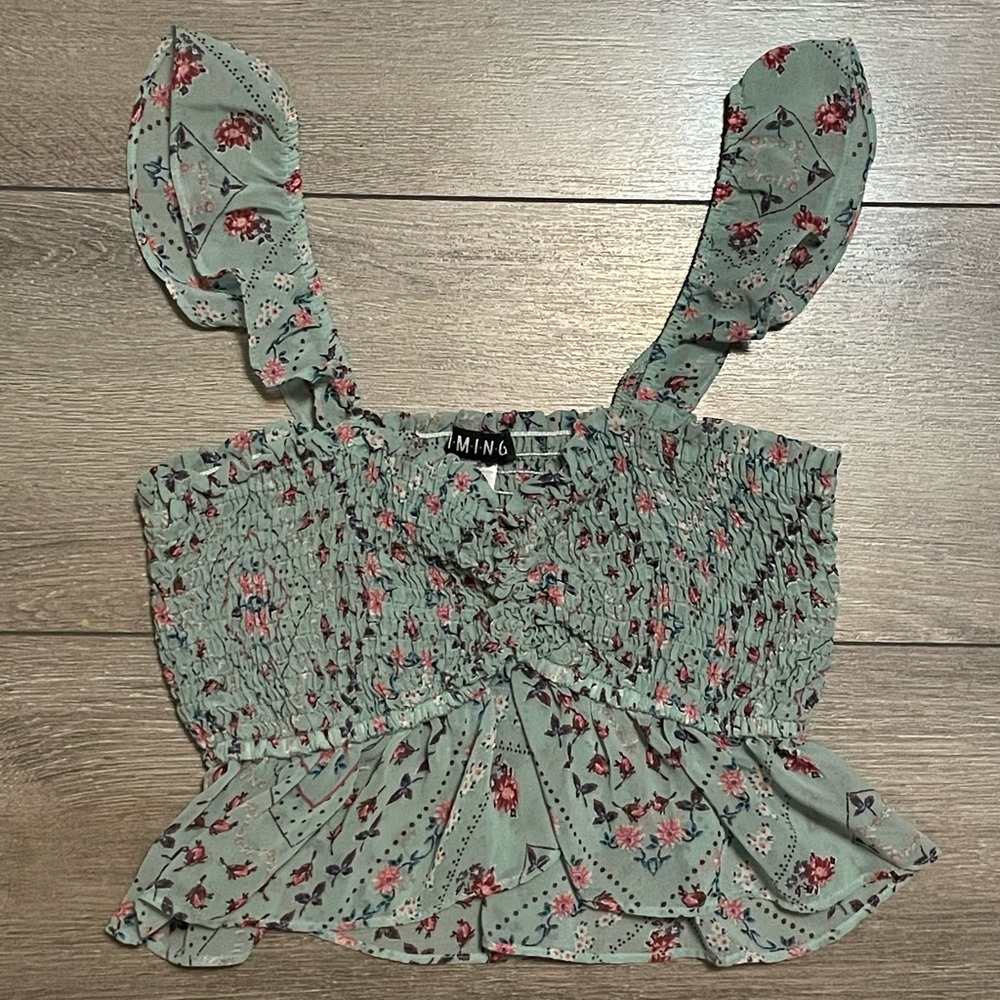 Timing Green Smocked Peplum Camisole